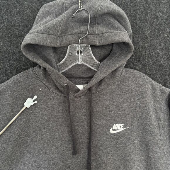 Nike Club Fleece Hoodie Men's Medium Gray Pullover Sweatshirt Swoosh BV2654-071 - Picture 2 of 8